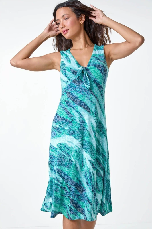 Image of Roman Burnout Abstract Knot Front Stretch Dress Green female