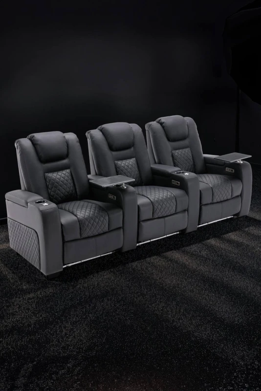 Image of More4Homes Broadway 3 Seater Electric Recliner Cinema Sofa USB Charging LED Base With Tray (Black W White Stitching)