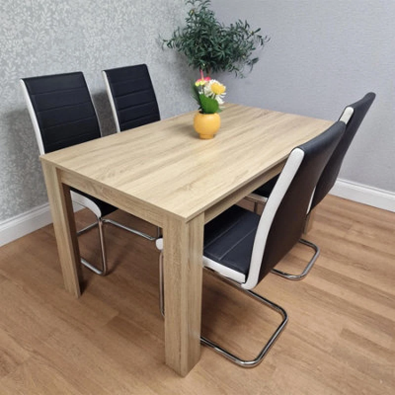 Image of Kosy Koala Oak Effect Table With 4 Black Faux Leather Chairs Dining Furniture