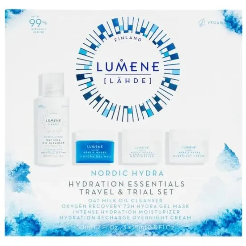 Image of Lumene Nordic Hydra Gift Set 50ml Oat Milk Oil Cleanser + 15ml Gel Mask + 15ml Moisturiser + 15ml Overnight Cream