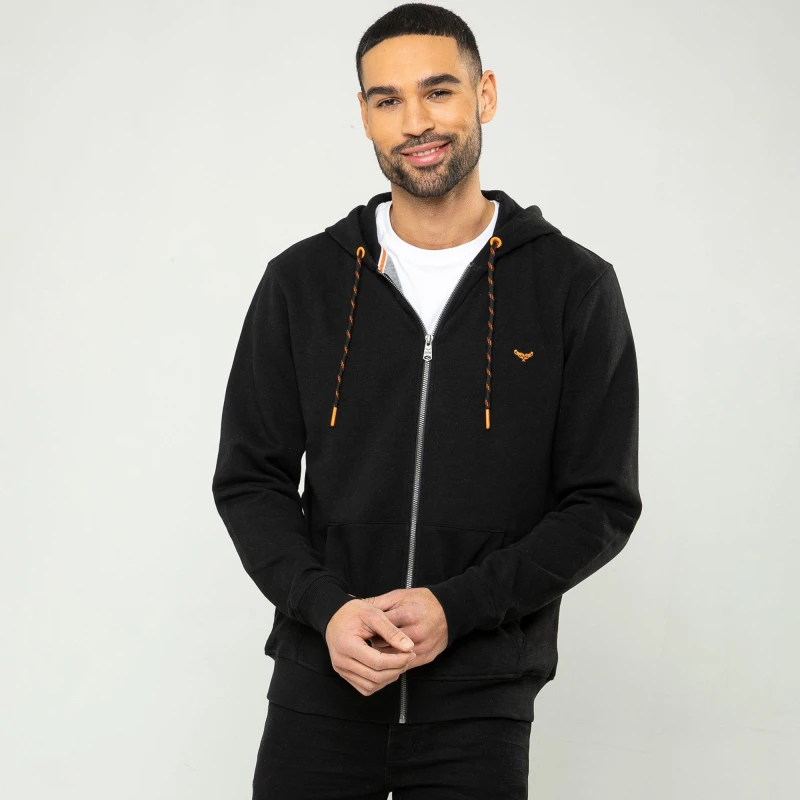 Image of Threadbare Threadbare Men Cotton Blend 'Tangerine' Zip Through Hoodie in Black Size: large Black L Male 7625914732774