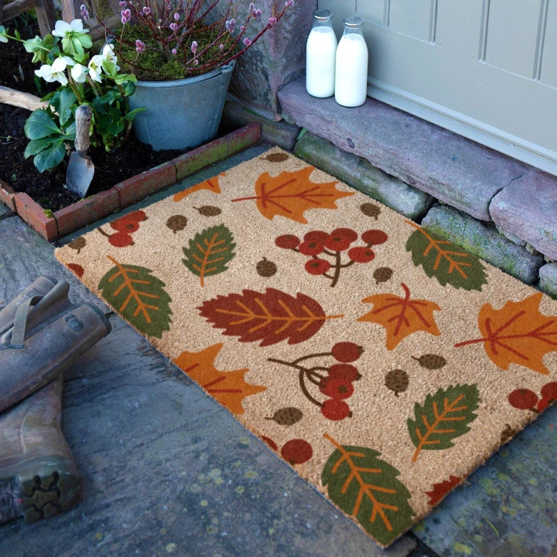 Image of Artsy Mats Autumn Leaves Doormat (90 x 60cm) Brown unisex