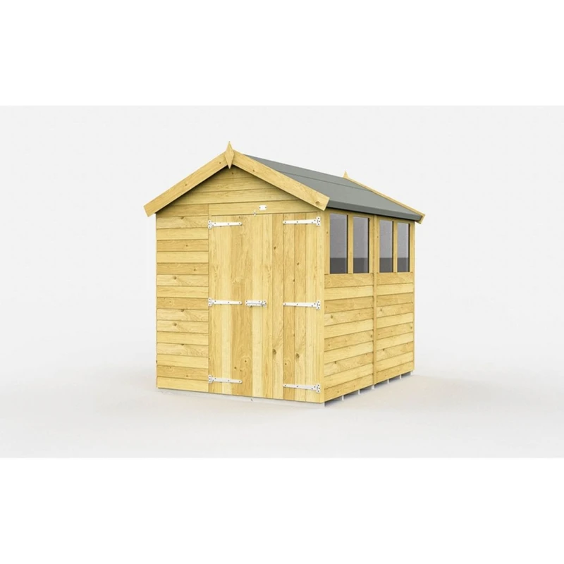 Image of Buttercup Farm 6 x 8 Feet Apex Shed - Double Door W/ Windows - L243 x W175 x H217cm in Brown Brown Unisex