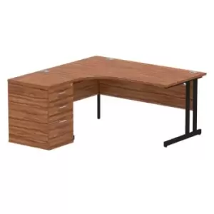 Image of Impulse 1600mm Left Crescent Office Desk Walnut Top Black Cantilever Leg Workstation 600 Deep Desk High Pedestal