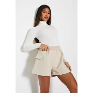 Image of I Saw It First Shirred Waist Utility Shorts - Brown