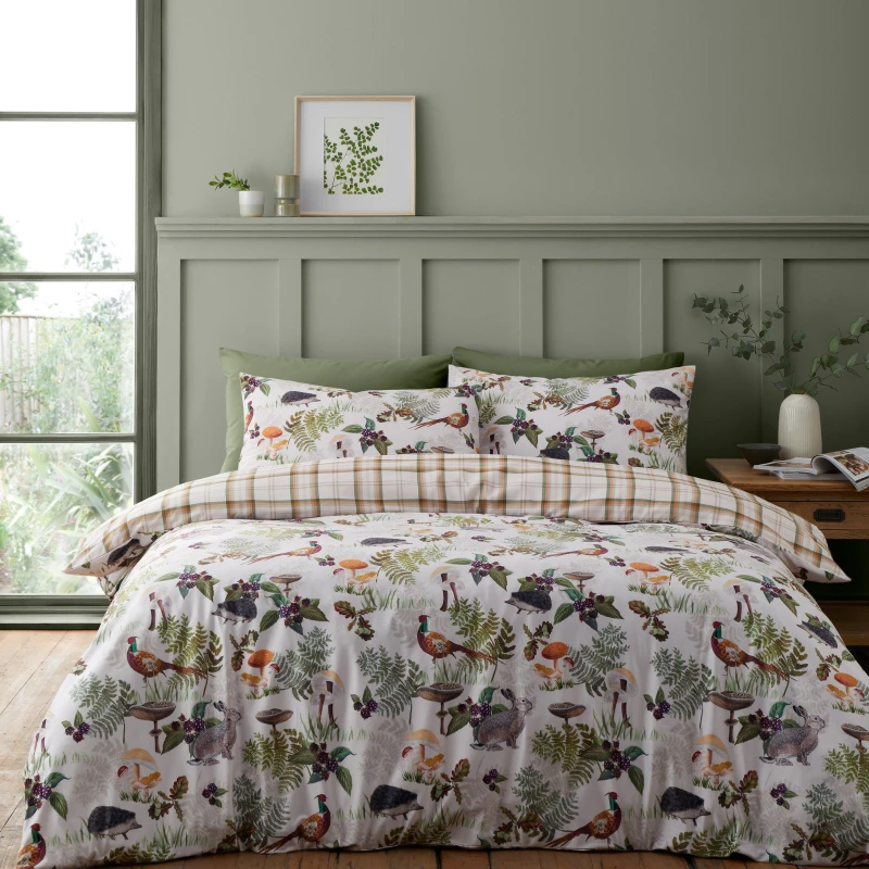 Image of Catherine Lansfield 'Soft Velvet Woodland Walk' Reversible Duvet Cover Set Natural
