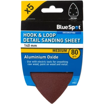 19864 140mm 5 Pack 80 Grit Detail Sanding Sheets - Bluespot