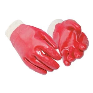 image of Knitted Wrist Gloves Cotton and PVC Large Red 12 Pairs