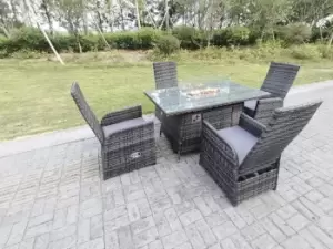 image of Fimous 4 Seater Outdoor Dark Grey Rattan Lounge Complete Dining Set with Gas Fire Pit