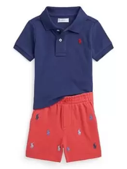 image of Ralph Lauren Baby Boys Polo Shirt And Short Set - Navy, Size 12 Months