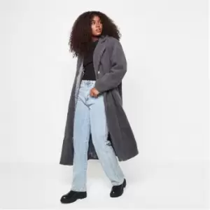 image of Missguided Longline Borg Teddy Coat - Grey