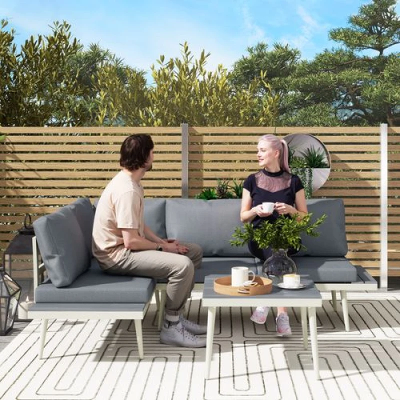 Image of Outsunny 3 Piece Garden Furniture Set with 5-Level Adjustable Lounger, Grey Grey