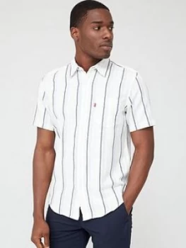 Levis Stripe Short Sleeve Classic 1 Pocket Shirt ; Cloud Dancer