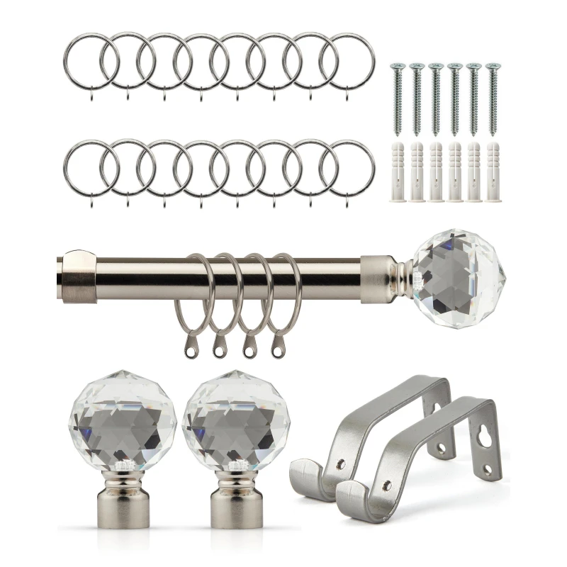 Image of Emma Barclay Emma Barclay Crystal - Extendable Curtain Pole with rings - Grey 1.2 - 2.1m Unisex