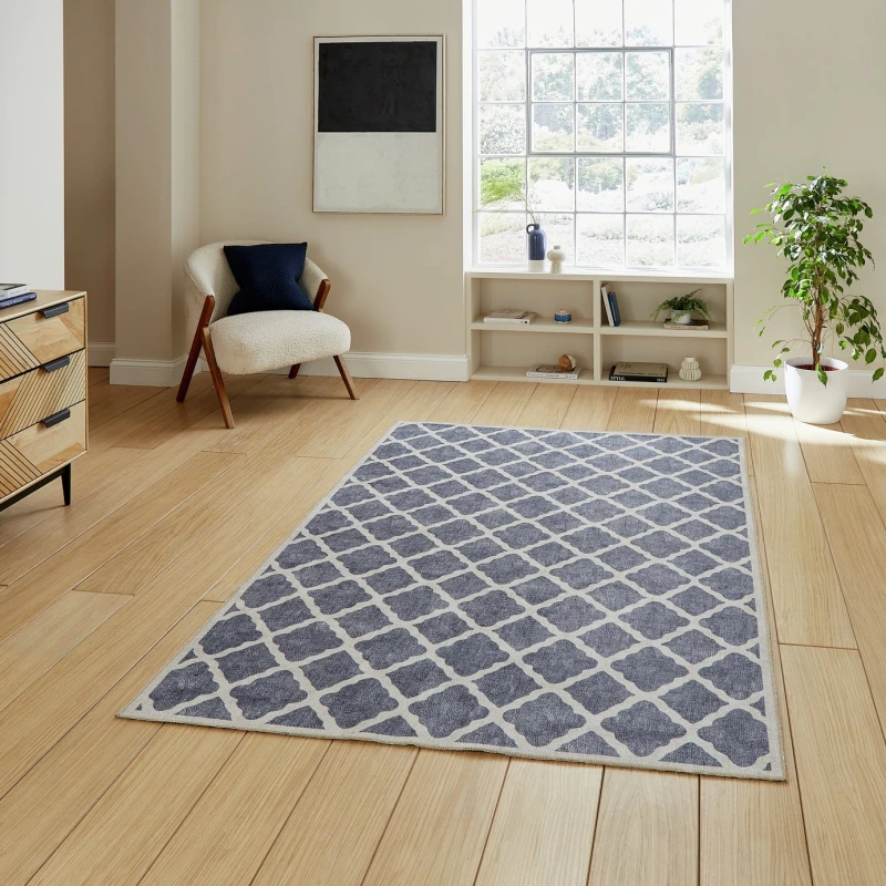 Image of Think Rugs Think Rugs Washable Coral Blue Rug - 76x150cm