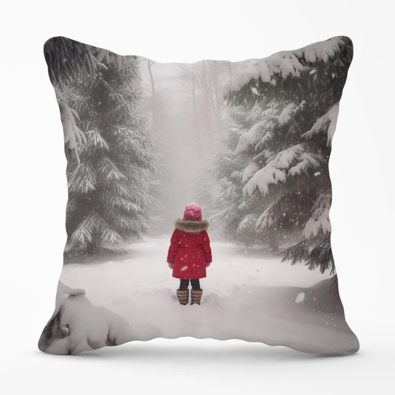 Image of Warren Reed - Designer Little In The Snow Cushions in Red Size: 45cm x 45cm Red Unisex 45cm x 45 cm