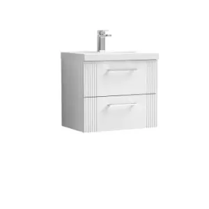 image of Nuie Deco 600mm Wall Hung 2 Drawer Vanity & Basin 3 - Satin White