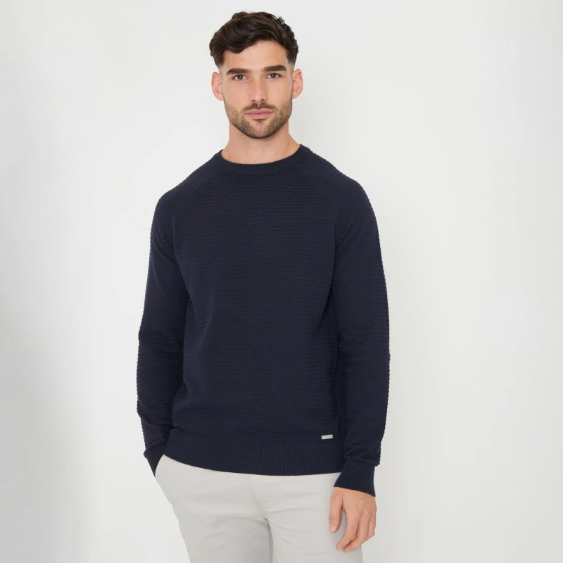 Image of Threadbare Textured Stripe Knitted Crew Neck Jumper - Blue Blue S
