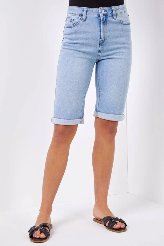 Image of Roman Womens Essential Stretch Knee Length Shorts in Light Blue Size: 20 Light Blue Female 20
