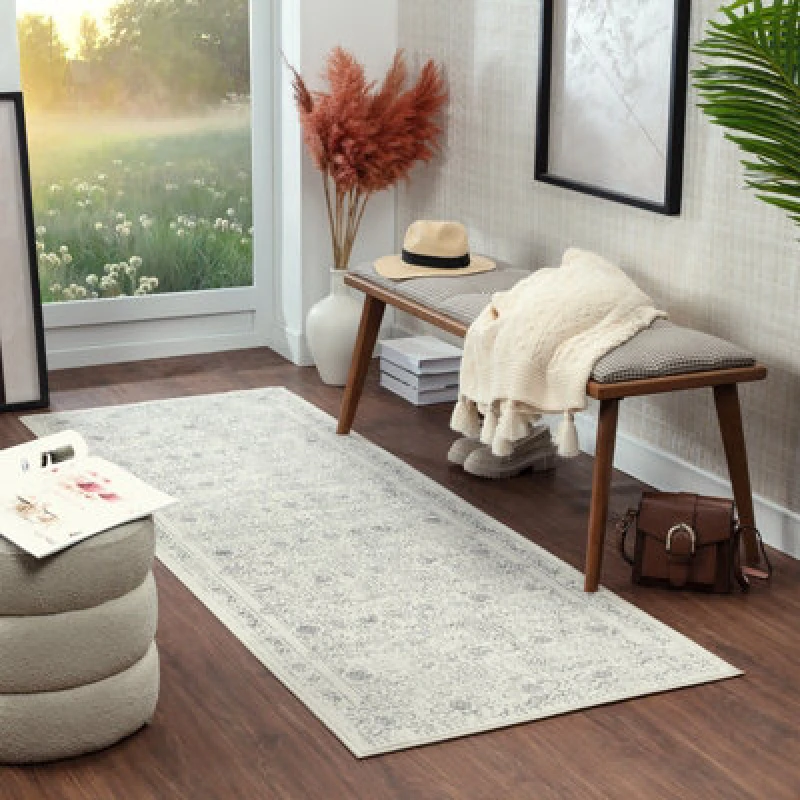 Image of Livabliss Vintage Oriental Boho Grey Vicky Area Rug 69 X 221cm - Easy Care, Non Shedding, Ideal For Hallway Or Beside The Bed