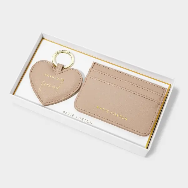 image of Katie Loxton Brown Card Holder & Keyring Set KLB3061