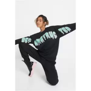 I Saw It First Black Deconstructed Graffiti Slogan Oversized Sweatshirt - Black