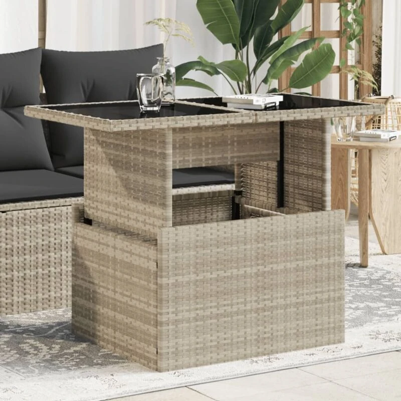 Image of VIDAXL Garden Table with Glass Top Light Grey 100x55x73cm Poly Rattan vidaXL 8721012335684