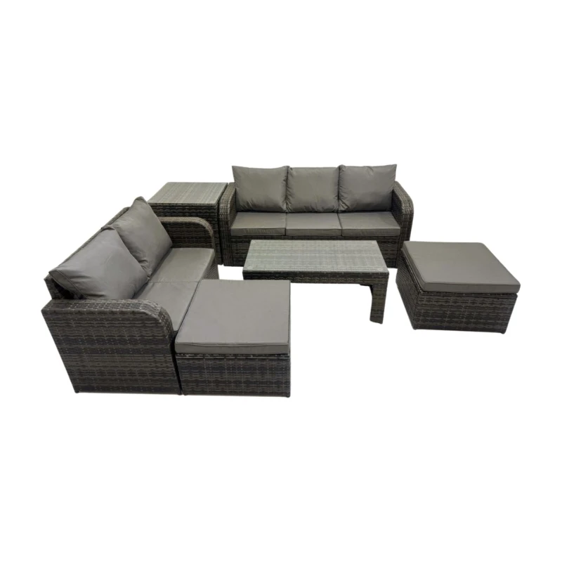 Image of Fimous 3 Seater Sofa Love Sofa Coffee Table with 2 Big Footstools Side Table in Dark Grey Dark Grey Unisex