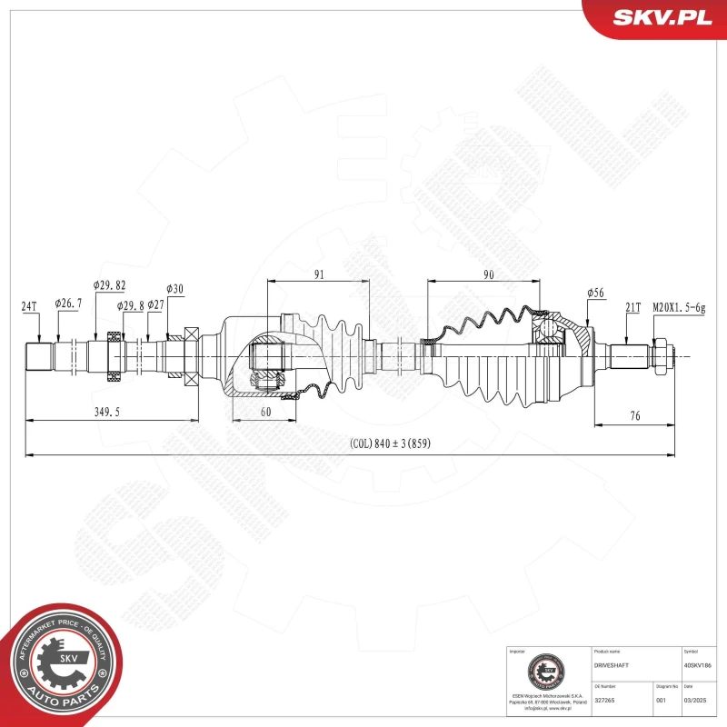 Image of ESEN SKV Drive shaft ESEN SKV 40SKV186