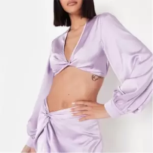 image of Missguided Co Ord Twist Front Satin Crop Top - Purple