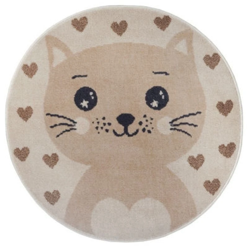 Image of The Rugs Adventures Cat Kids Polypropylene Short Pile Round Rug In Brown