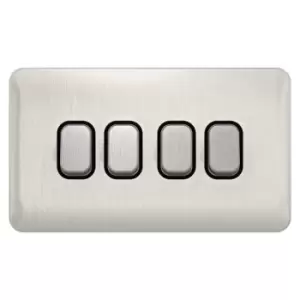 Image of Schneider Electric Lisse Screwless Deco - 4 Gang 2 Way Light Switch, 10AX, GGBL1042BSS, Stainless Steel with Black Insert