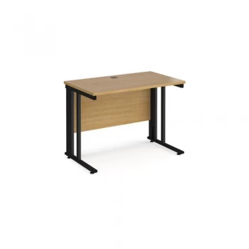 image of Maestro 25 straight desk 1000mm x 600mm - Black cable managed leg frame and oak top