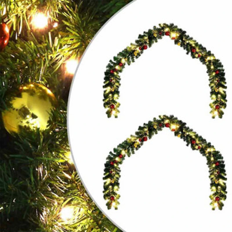 Image of vidaXL Christmas Garland with 600 LEDs 2 pcs Green PVC (42016693), Green 42016693