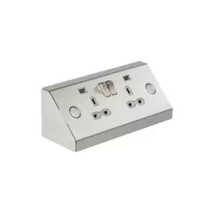 image of Knightsbridge 13A 2G Mounting Switched Socket with Dual USB Charger (2.4A) - Stainless Steel with grey insert