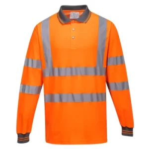 Image of Portwest Class 3 Hi Vis Cotton Comfort Long Sleeved Polo Shirt Orange 2XL