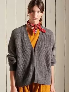 Image of Superdry Alpaca Blend Cardigan - Grey, Size 10, Women