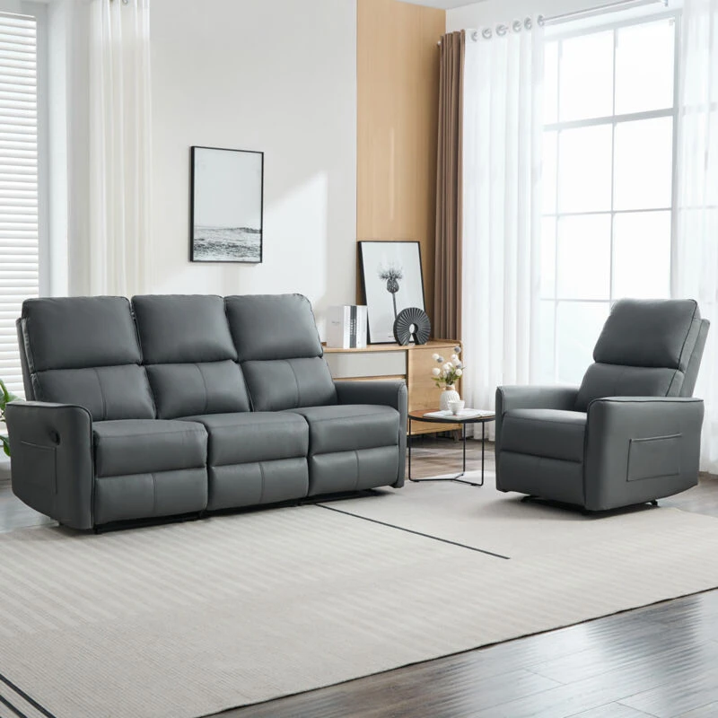 Image of More4Homes Madrid 1+3 Seater Manual Air Leather Recliner Sofa Set Grey