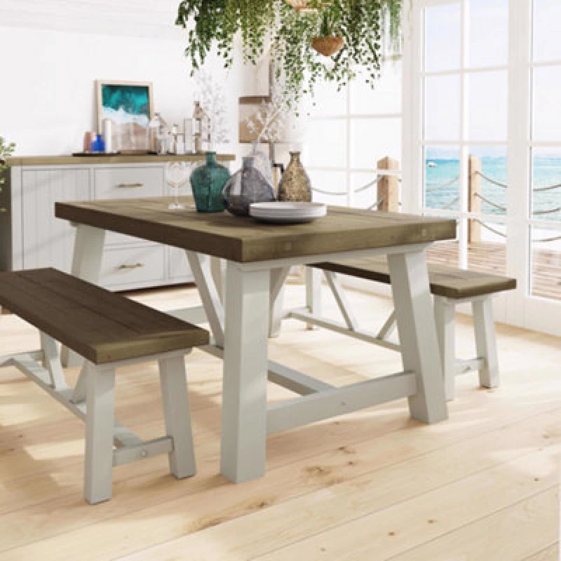 Image of FWStyle 1.6m Handmade Fixed Solid Reclaimed Truffle Pine Dining Table Brown