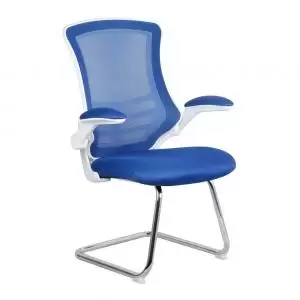 Image of Luna White Shell Chrome Frame Cantilever Mesh Chair Blue 59921ET