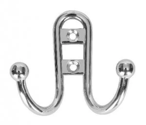 image of Wickes 2 Pronged Hat and Coat Hook Ball End - Chrome