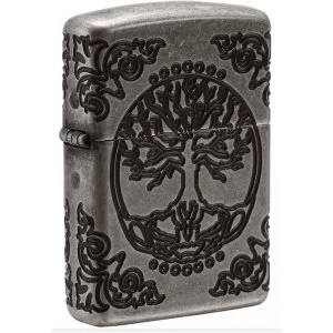 image of Zippo Unisex's Tree of Life Armor Antique Silver Windproof Lighter