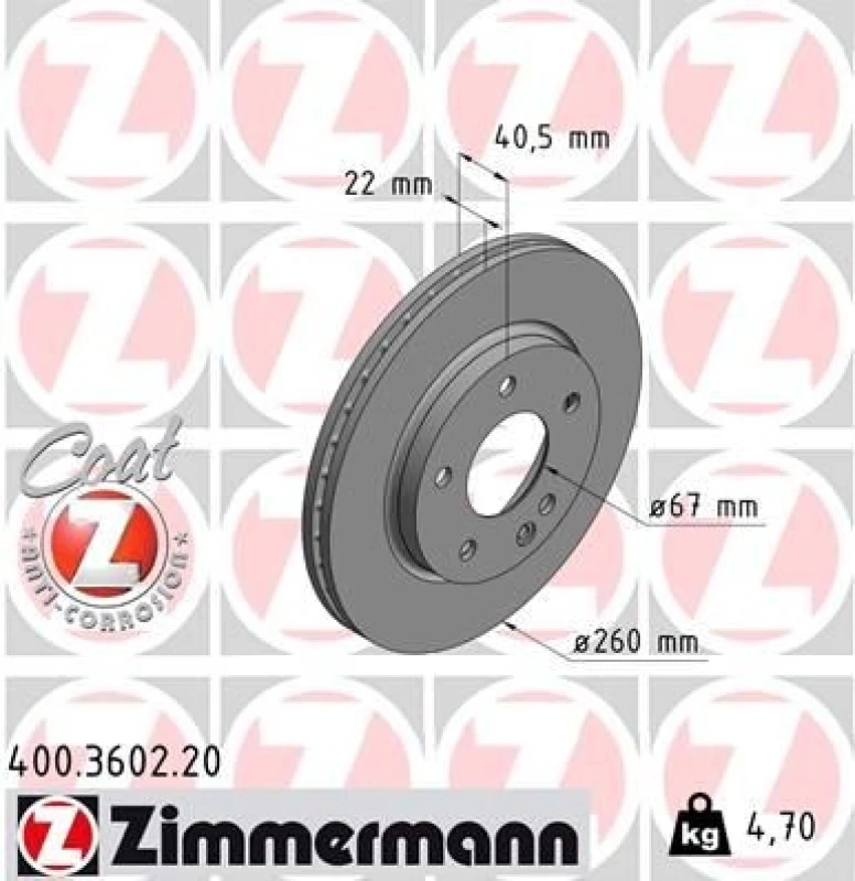 Image of ZIMMERMANN Brake disc ZIMMERMANN 400.3602.20