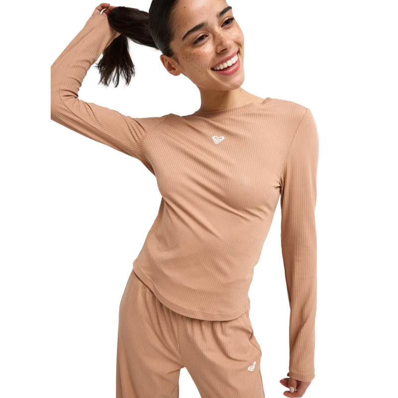 Image of Roxy Womens Long Sleeve Cross-Back T-Shirt Roxy Rise & Vibe Marron Female L
