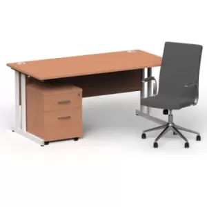 image of Impulse 1600/800 White Cant Desk Beech + 2 Dr Mobile Ped & Ezra Grey