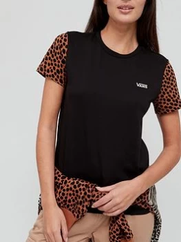 Image of Vans Wild Colourblock Short Sleeve T-Shirt - Black/Animal, Black/Animal Spot, Size L, Women