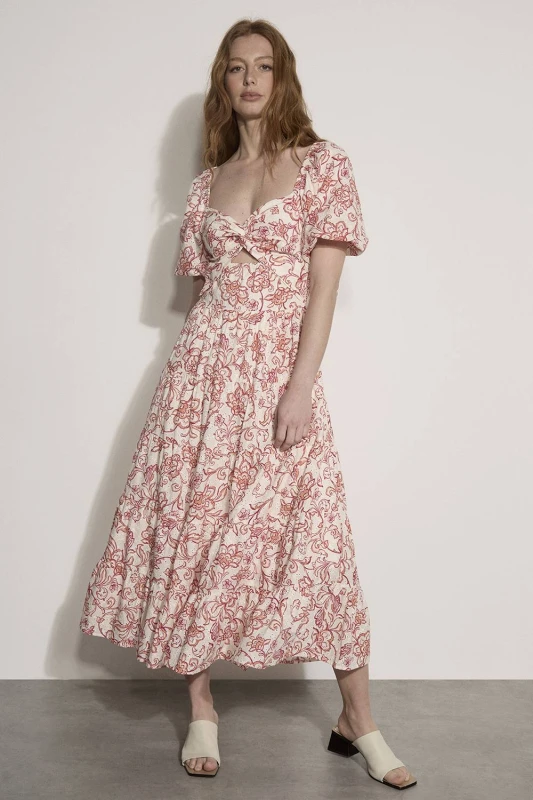 Image of Apricot Womens Floral Print Cotton Broderie Maxi Dress in Pink Size: 8 Pink Female 8