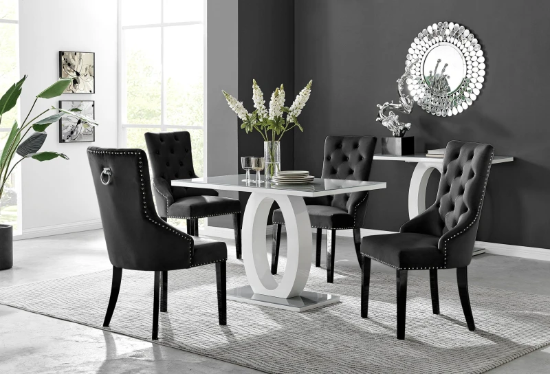 Image of FurnitureboxUK FurnitureboxUK Giovani 4 Grey Dining Table & 4 Belgravia Black Leg Chairs Black One Size Unisex 5056542677090
