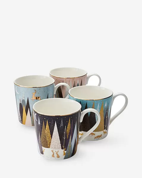 Image of Sara Miller Frosted Pines Set of 4 Mugs