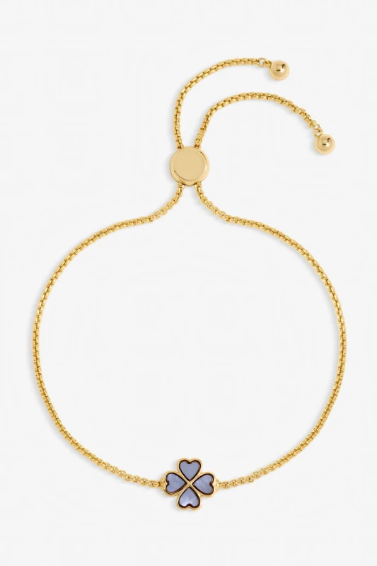 Image of Jon Richard Womens Gold Plated & Lilac Enamel Heart Clover Toggle Bracelet Gold Female One Size